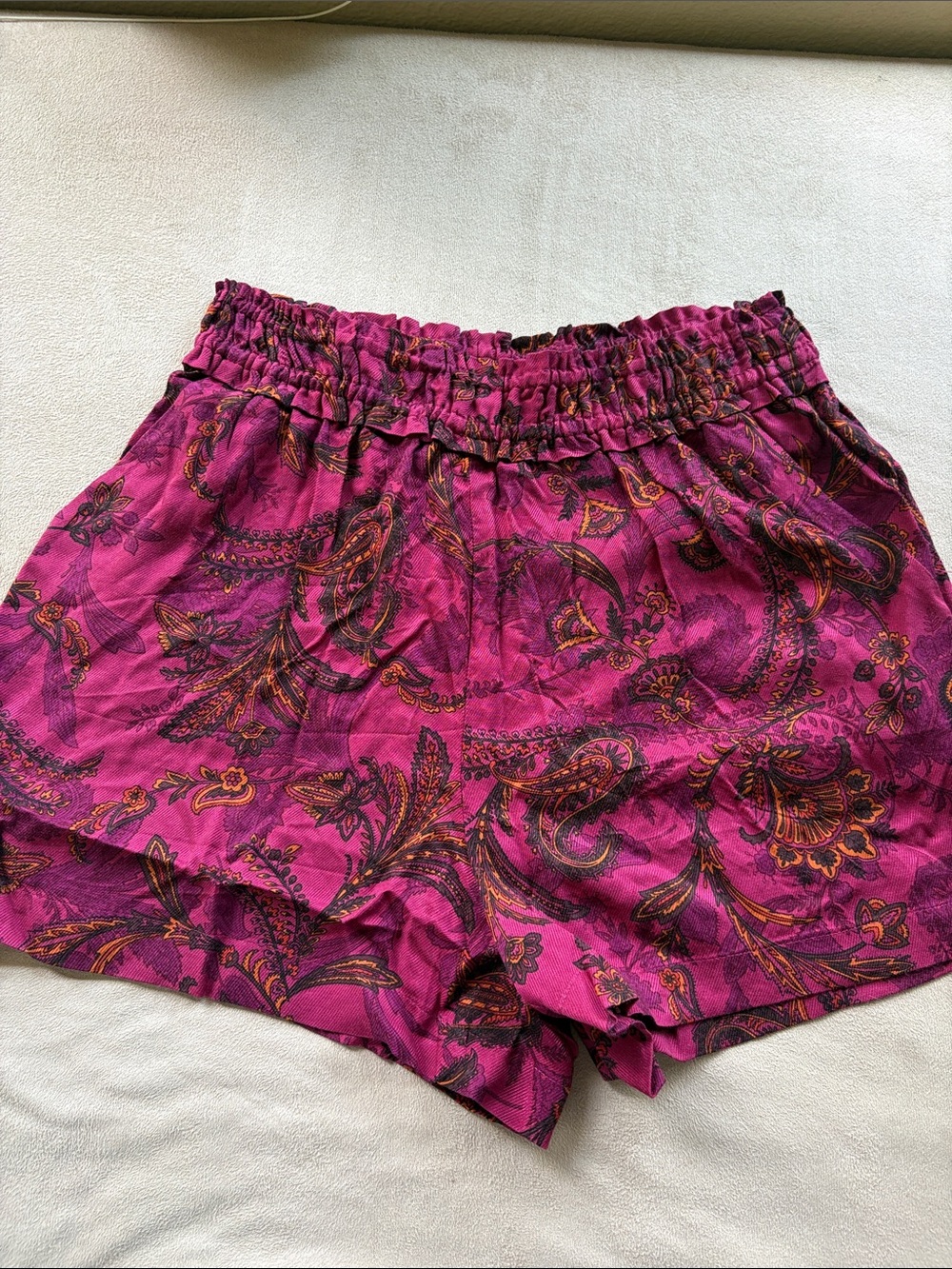 Anthropologie Magenta Paisley High-Waist Shorts